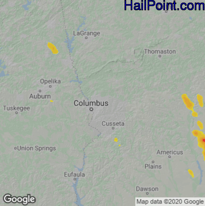 Hail Map for Columbus, GA Region on June 17, 2022
