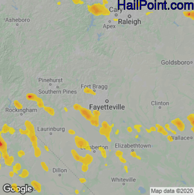 Hail Map for Fayetteville, NC Region on June 17, 2022