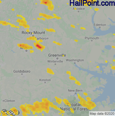 Hail Map for Greenville, NC Region on June 17, 2022