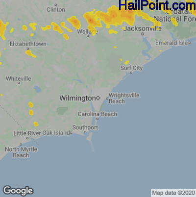 Hail Map for Wilmington, NC Region on June 17, 2022