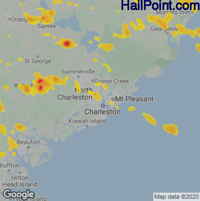 Hail Map for Charleston, SC Region on June 17, 2022