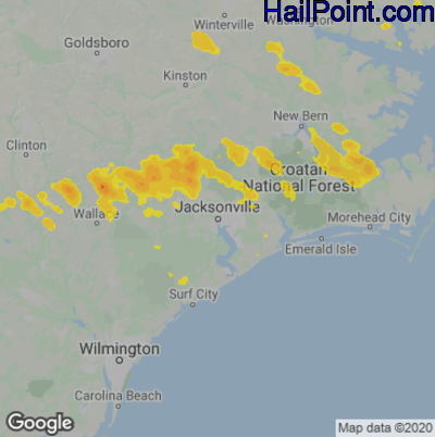 Hail Map for Jacksonville, NC Region on June 18, 2022
