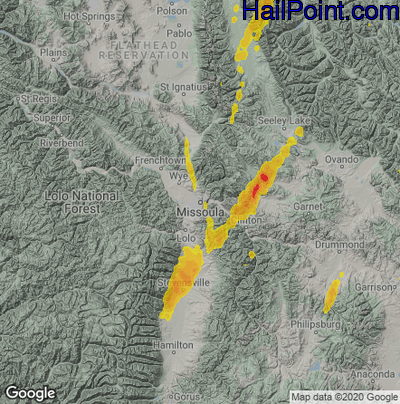 Hail Map for Missoula, MT Region on June 18, 2022