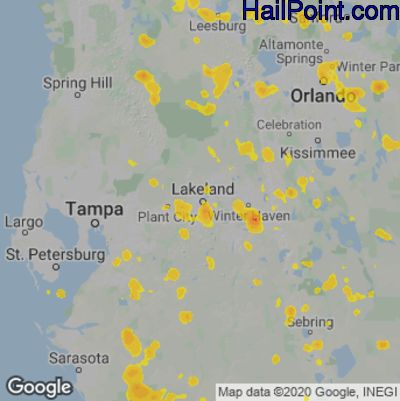 Hail Map for Lakeland, FL Region on June 18, 2022