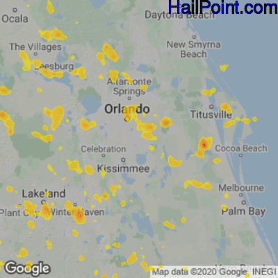 Hail Map for Orlando, FL Region on June 18, 2022 