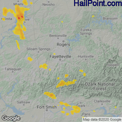 Hail Map for Fayetteville, AR Region on June 18, 2022