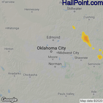 Hail Map for Oklahoma City, OK Region on June 19, 2022 