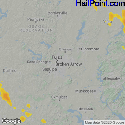 Hail Map for Tulsa, OK Region on June 19, 2022