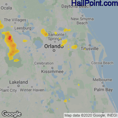 Hail Map for Orlando, FL Region on June 19, 2022