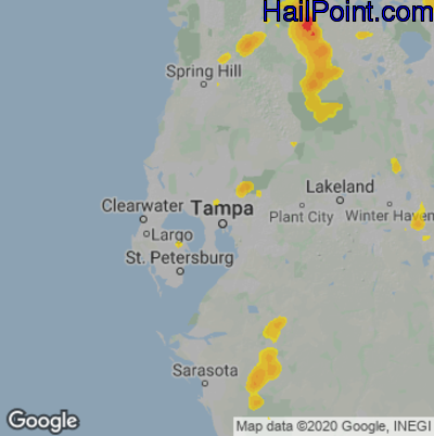 Hail Map for Tampa, FL Region on June 19, 2022