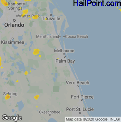 Hail Map for Palm Bay, FL Region on June 19, 2022