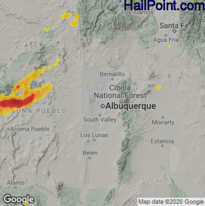 Hail Map for Albuquerque, NM Region on June 19, 2022