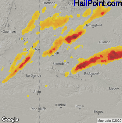 Hail Map for Scottsbluff, NE Region on June 20, 2022 