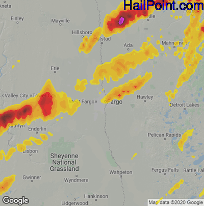 Hail Map for Fargo, ND Region on June 20, 2022