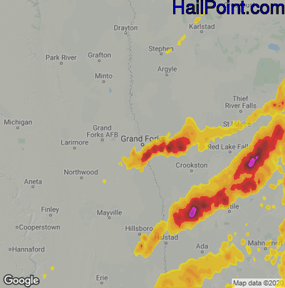 Hail Map for Grand Forks, ND Region on June 20, 2022