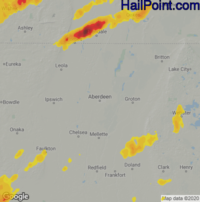 Hail Map for Aberdeen, SD Region on June 20, 2022