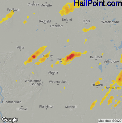 Hail Map for Huron, SD Region on June 20, 2022