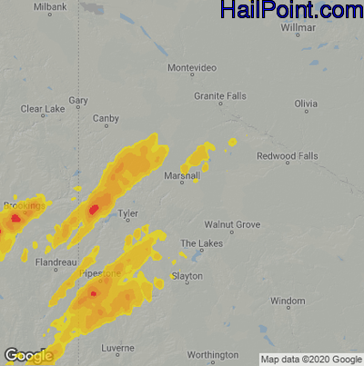 Hail Map for Marshall, MN Region on June 20, 2022