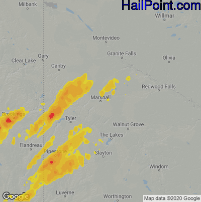 Hail Map for Marshall, SD Region on June 20, 2022 