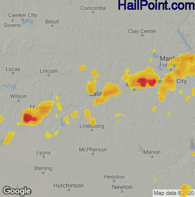 Hail Map for Salina, KS Region on June 21, 2022