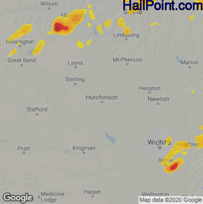 Hail Map for Hutchinson, KS Region on June 21, 2022