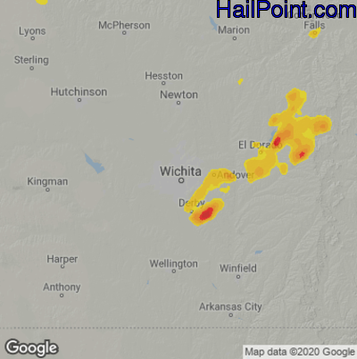 Hail Map for Wichita, KS Region on June 21, 2022