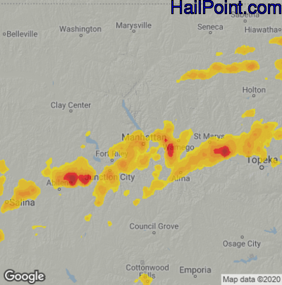 Hail Map for Mahhattan, KS Region on June 21, 2022 