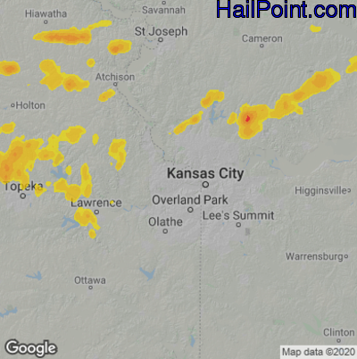 Hail Map for Kansas City, KS Region on June 22, 2022