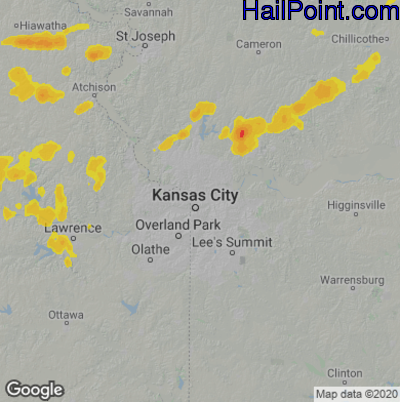 Hail Map for Kansas City, MO Region on June 22, 2022