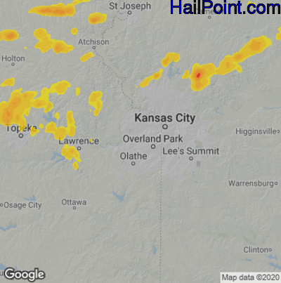 Hail Map for Shawnee, KS Region on June 22, 2022