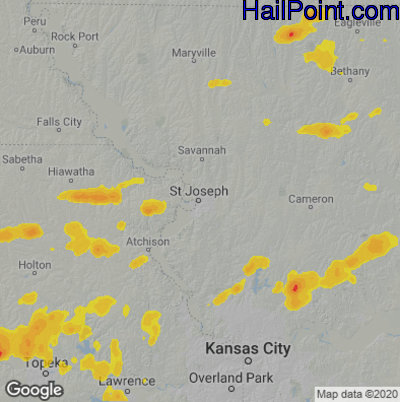 Hail Map for St. Joseph, MO Region on June 22, 2022