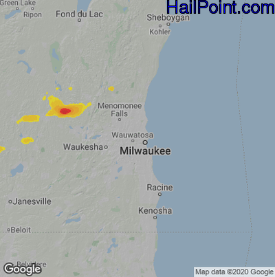 Hail Map for Milwaukee, WI Region on June 22, 2022