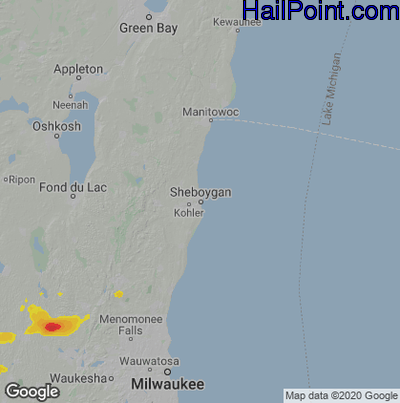 Hail Map for Sheboygan, WI Region on June 22, 2022