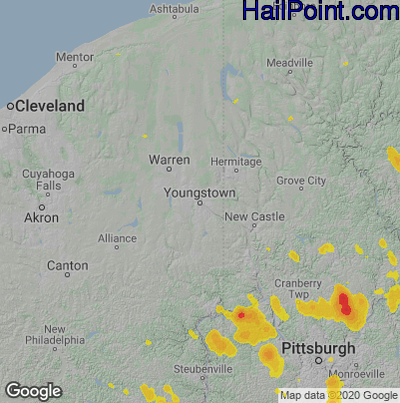 Hail Map for Youngstown, OH Region on June 22, 2022