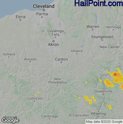 Hail Map for Canton, OH Region on June 22, 2022