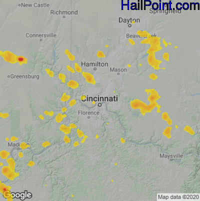 Hail Map for Cincinnati, OH Region on June 22, 2022