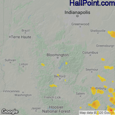 Hail Map for Bloomington, IN Region on June 22, 2022