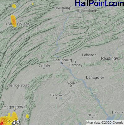 Hail Map for Harrisburg, PA Region on June 22, 2022