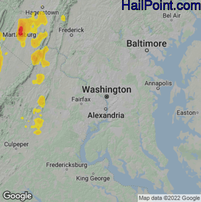 Hail Map for Arlington, VA Region on June 22, 2022