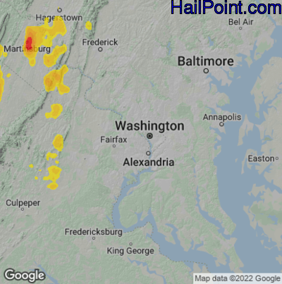 Hail Map for Arlington, VA Region on June 22, 2022 