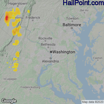 Hail Map for Washington, DC Region on June 22, 2022