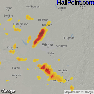 Hail Map for Wichita, KS Region on June 22, 2022