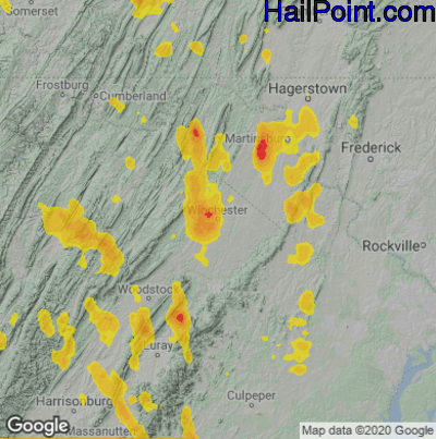 Hail Map for Winchester, VA Region on June 22, 2022 