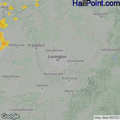 Hail Map for Lexington, KY Region on June 22, 2022 