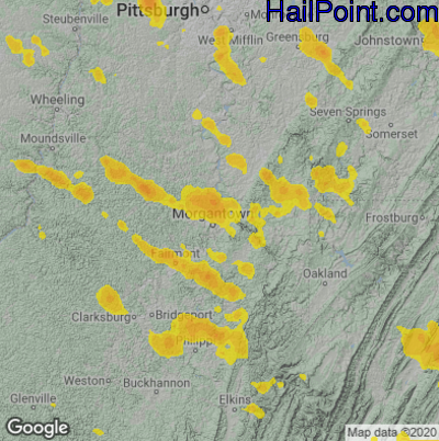 Hail Map for Morgantown, WV Region on June 22, 2022
