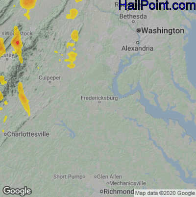 Hail Map for Fredericksburg, VA Region on June 22, 2022 