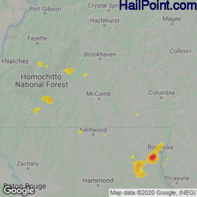 Hail Map for McComb, MS Region on June 22, 2022 