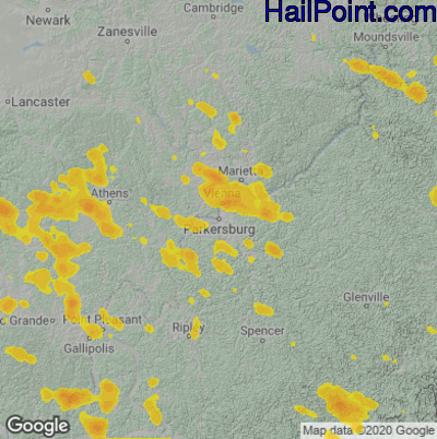 Hail Map for Parkersburg, WV Region on June 22, 2022