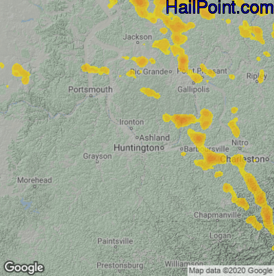 Hail Map for Asheland, KY Region on June 22, 2022