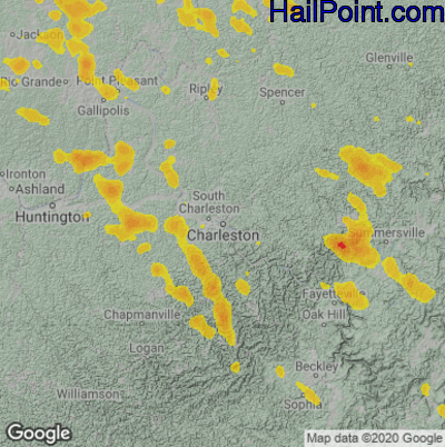 Hail Map for Charleston, WV Region on June 22, 2022